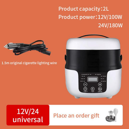 12V-24V 2L Car-Mounted Push-Button Rice Cooker, English, English + Battery Cable, Russian, Russian + Battery Cable