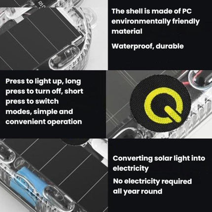 Car Solar-Powered Anti-Collision Warning Light Motorcycle Wireless LED Rear Tail Light, 2pcs