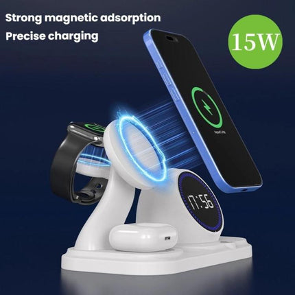 6 in 1 Desktop Magnetic Wireless Charging Clock Countdown RGB Bluetooth Speaker