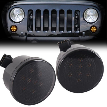 2pcs For Wrangler Plum Blossom-Shaped Yellow LED Car Lights Car Modified Grille Turn Signal Lights, With Aperture, Without Aperture