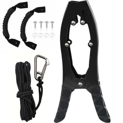 Canoe/Kayak Self-Locking Stainless Steel Anchor Clamp With Toothed Jaws, Black, Black + Metal Buckle, Black + Kayak Handrail, Black + Metal Buckle + Kayak Handrail