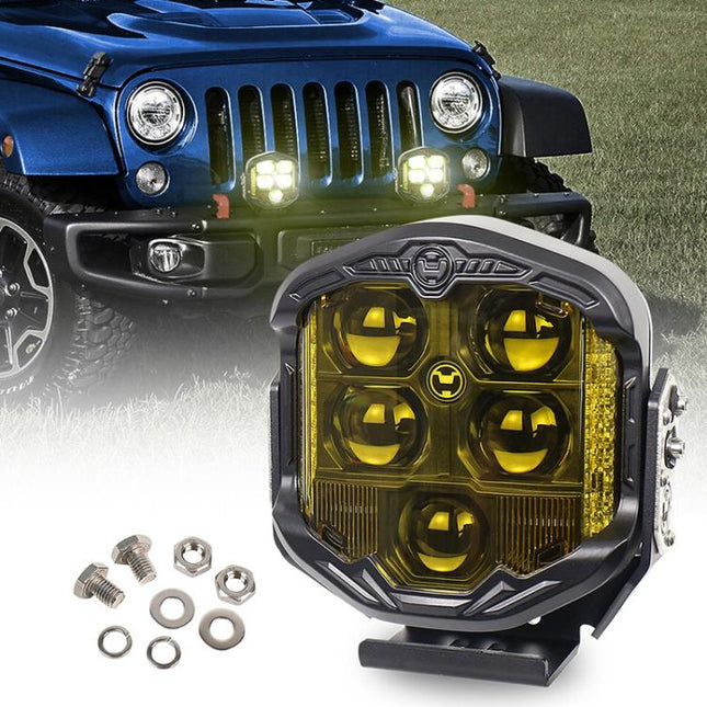 OL-21W03Y 7 Inch 3-Sided Illumination High / Low Beam Car Modified Work Light Roof Light  A-Pillar Spotlights