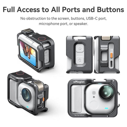 AMagisn Metal Cage For Insta360 GO Ultra Quick Release Protective Frame With Silicone Cover