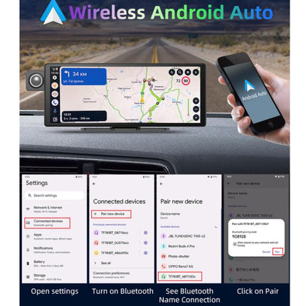 Voice-Controlled CarPlay With Split-Screen Dual-Camera Dashcam, Front Camera + Interior View, With Rear View Camera