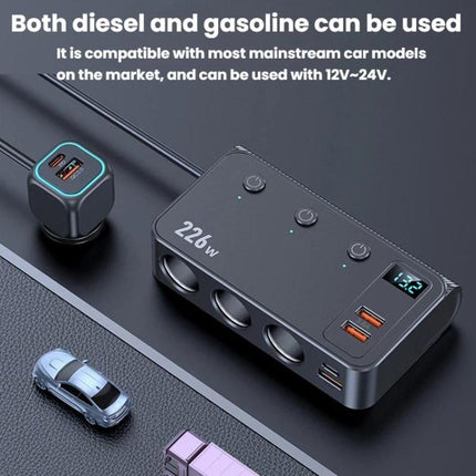 226W 3 In 1 Car Cigarette Lighter Digital Display PD Fast-Charging Car Charger, C33
