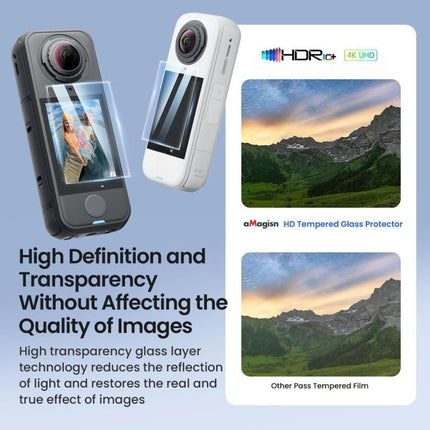 For Insta360 X4 Air aMagisn Tempered Glass Screen Protector HD Anti-Scratch 9H Hardness Lens Film, 1 Set, 2 Sets