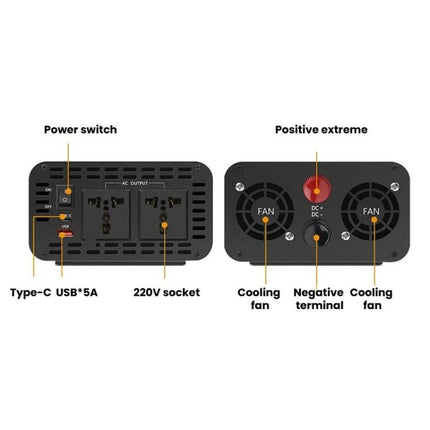 12V / 24V To 220V Pure Sine Wave Inverter Universal Car Power Converter, 800W Black, 1400W Black, 2000W Black, 3000W Black, 3600W Black, 4000W Black, 800W Red, 1400W Red, 2000W Red, 3000W Red