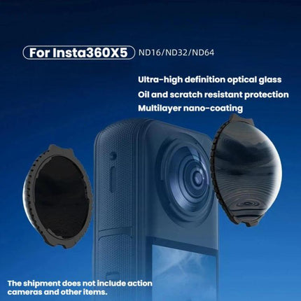 For Insta360 X5 BRDRC Action Camera Protective Filter Glass Neutral Density Filter, ND16, ND32, ND64