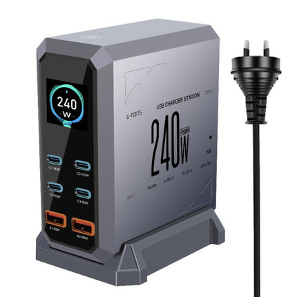 4 Type-C+2 USB Multi-Port 240W Dynamic Display Gallium Nitride Charger, AU Plug, US Plug, EU Plug, UK Plug