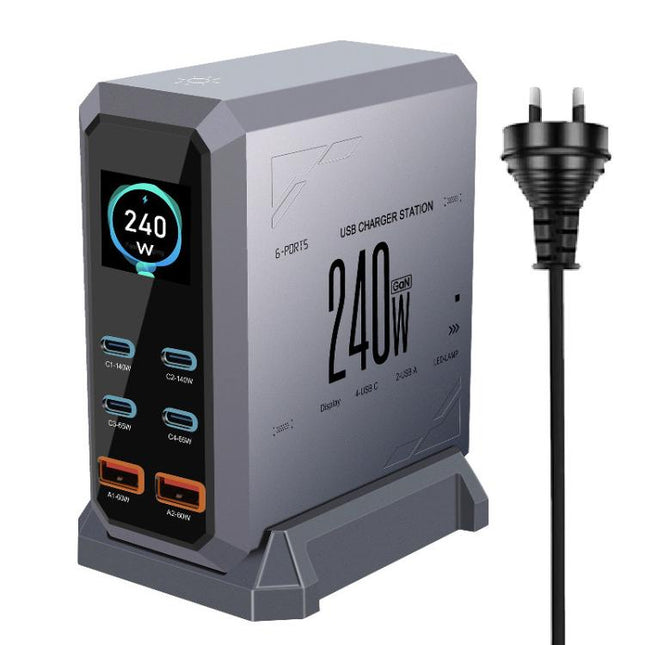 4 Type-C+2 USB Multi-Port 240W Dynamic Display Gallium Nitride Charger, AU Plug, US Plug, EU Plug, UK Plug