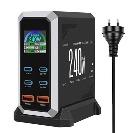 4 Type-C+2 USB Multi-Port 240W Dynamic Display Gallium Nitride Charger, AU Plug, US Plug, EU Plug, UK Plug