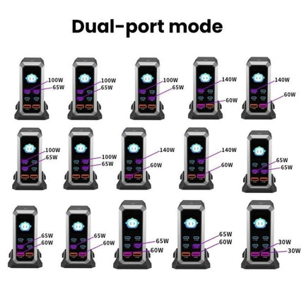 4 Type-C+2 USB Multi-Port 240W Dynamic Display Gallium Nitride Charger, AU Plug, US Plug, EU Plug, UK Plug