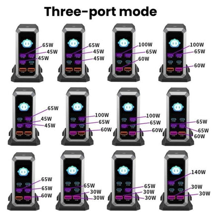 4 Type-C+2 USB Multi-Port 240W Dynamic Display Gallium Nitride Charger, AU Plug, US Plug, EU Plug, UK Plug