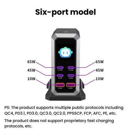 4 Type-C+2 USB Multi-Port 240W Dynamic Display Gallium Nitride Charger, AU Plug, US Plug, EU Plug, UK Plug
