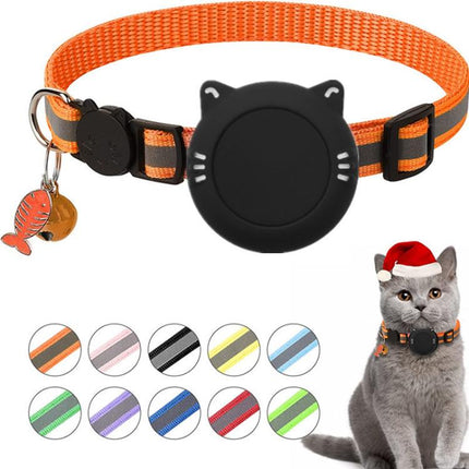 For AirTag 2nd Gen / AirTag 1st Gen Cat Collar Waterproof Silicone Holder With Safety Breakaway Buckle And Fish & Bell Pendant