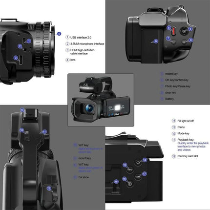 64MP 6K 18X Digital Zoom Ultra HD Video Camera With 4-Inch Touch Screen Camcorder, 6K 16G With Mic, 6K 32G With Mic