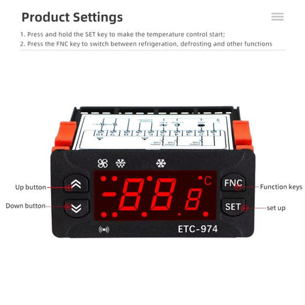 ETC-974 Embedded Digital Temperature Controller With Cooling, Defrost, And Fan Functions, ETC-974 220V, ETC-974 110V