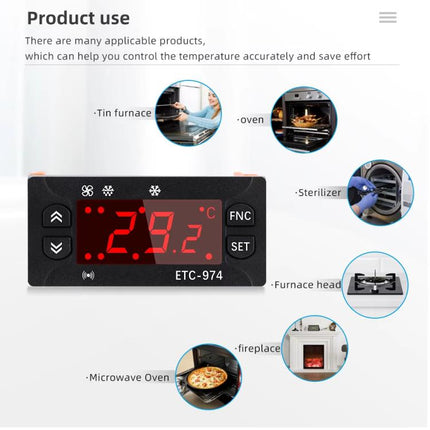 ETC-974 Embedded Digital Temperature Controller With Cooling, Defrost, And Fan Functions, ETC-974 220V, ETC-974 110V