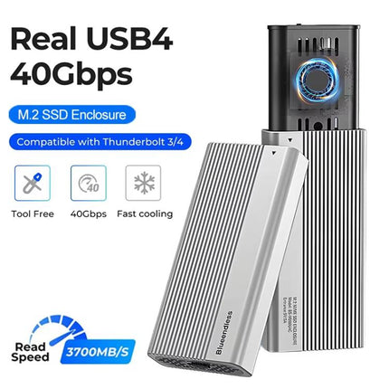 Blueendless M280U4C USB4 Portable Hard Drive Enclosure With Switch & Fan Solid-State M.2 NVMe Drive Enclosure External SSD Enclosure, M280U4C