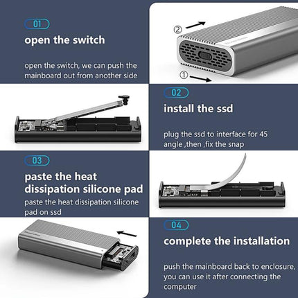 Blueendless M280U4C USB4 Portable Hard Drive Enclosure With Switch & Fan Solid-State M.2 NVMe Drive Enclosure External SSD Enclosure, M280U4C