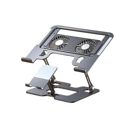 2-in-1 Foldable Laptop Tablet Stand Riser with Phone Holder, Fan Type Black, Fan Type Silver, Semiconductor Silver