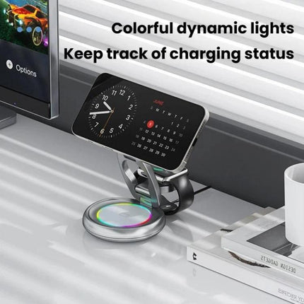 15W 3 In 1 Magnetic Wireless Charger With LED Colorful Lights Rotatable Desktop Charging Stand