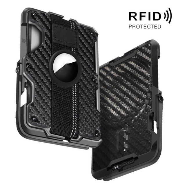 For AirTag 2nd Gen / AirTag 1st Gen Magnetic Metal Card Holder with Phone Stand, RFID Blocking, Elastic Wrist Strap