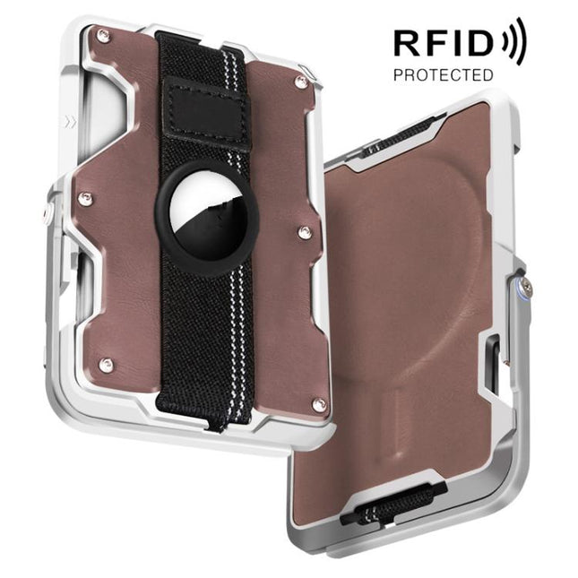 For AirTag 2nd Gen / AirTag 1st Gen Magnetic Metal Card Holder with Phone Stand, RFID Blocking, Elastic Wrist Strap