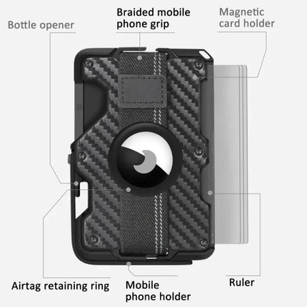 For AirTag 2nd Gen / AirTag 1st Gen Magnetic Metal Card Holder with Phone Stand, RFID Blocking, Elastic Wrist Strap