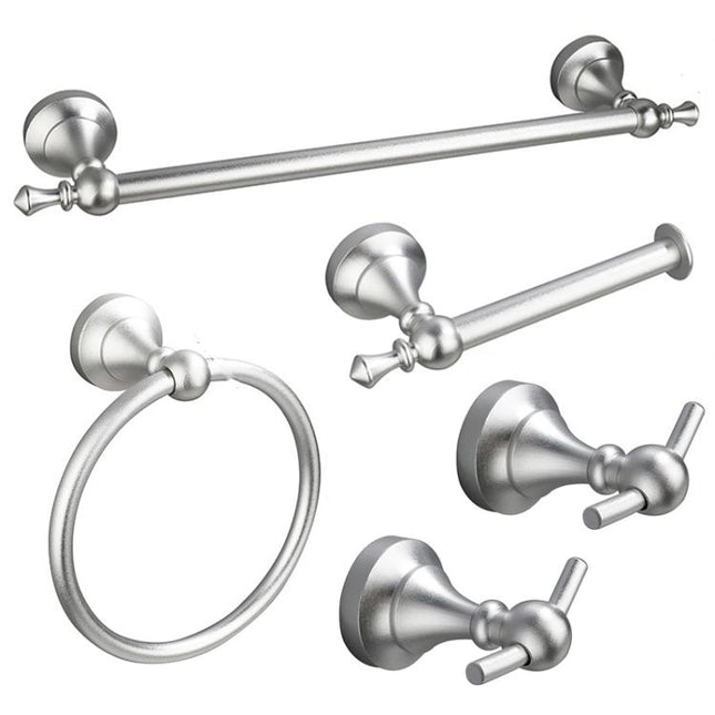 5-in-1 Bathroom Set Aluminum Towel Bar, Towel Ring, Toilet Paper Holder, Robe Hook, Modern Wall-Mounted Hardware Suite