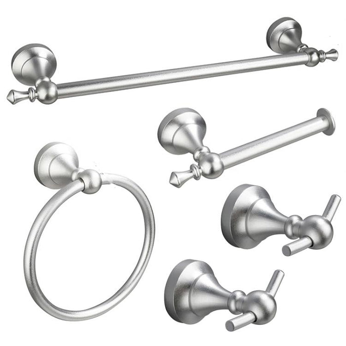 5-in-1 Bathroom Set Aluminum Towel Bar, Towel Ring, Toilet Paper Holder, Robe Hook, Modern Wall-Mounted Hardware Suite