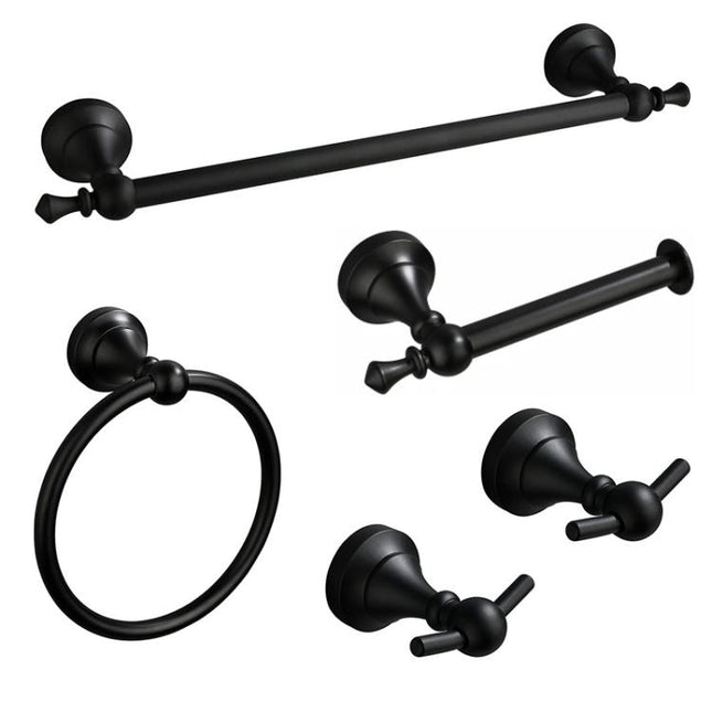 5-in-1 Bathroom Set Aluminum Towel Bar, Towel Ring, Toilet Paper Holder, Robe Hook, Modern Wall-Mounted Hardware Suite