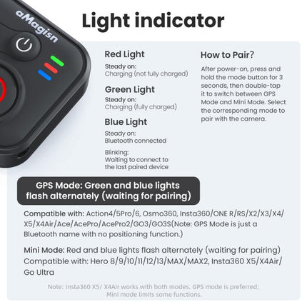 aMagisn Bluetooth Remote Controller 3.0 Universal Version For Insta360, GoPro Hero, Android/ios Smartphones, DJI OSMO 360, Action 6/5 Pro/4, AM40