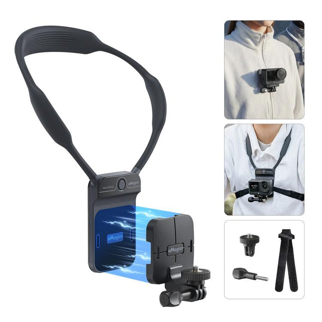 AMagisn Invisible Magnetic Neck Mount For First-Person View Vlogging Compatible With GoPro/Insta360/Smartphones