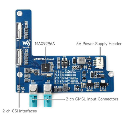 2-Ch GMSL Camera Adapter Board Equipped With MAX9296A Deserializer High-Speed And Low-Latency Serial Transmission, Waveshare 33623