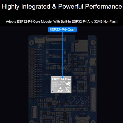 Waveshare ESP32-P4-WIFI6 HMI All-In-One Touch Display Development Board 10-Point Touch, 7 inch, 8 inch, 10.1 inch