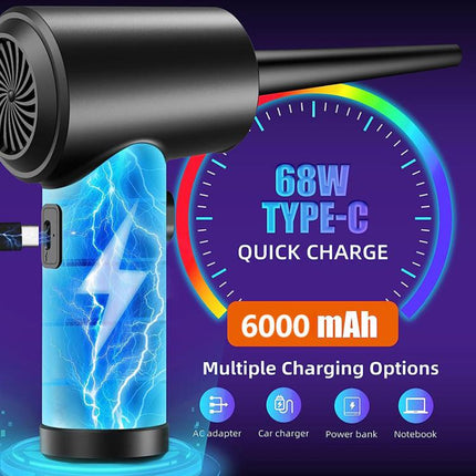 Cordless Turbo Fan Blower And Vacuum Cleaner With 5 Interchangeable Nozzles & LED Light, 3 Brushes, No Brush