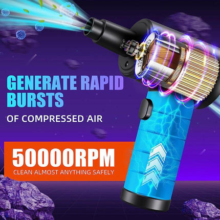 Cordless Turbo Fan Blower And Vacuum Cleaner With 5 Interchangeable Nozzles & LED Light, 3 Brushes, No Brush