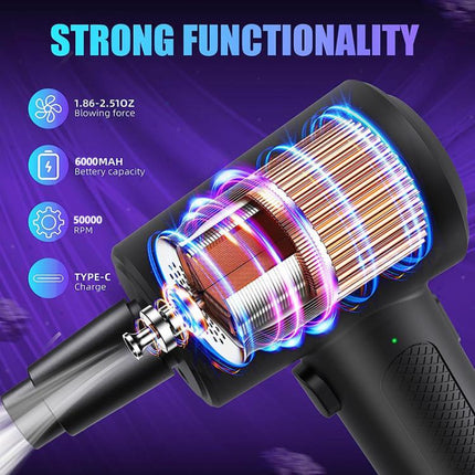 Cordless Turbo Fan Blower And Vacuum Cleaner With 5 Interchangeable Nozzles & LED Light, 3 Brushes, No Brush