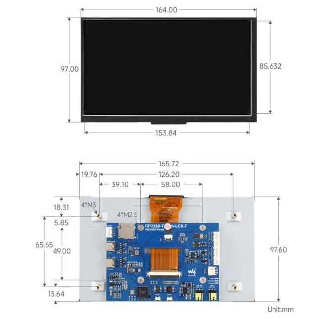 Waveshare RP2350 7 Inch LCD Development Board, 800 X 480 Resolution, 65K Color, Supports Dual-Core And Dual-Architecture, No Touch Control, With Touch Control