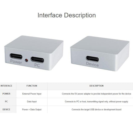 Type-C Power And Signal Splitter CNC Aluminum Alloy Case With Indicator, Waveshare 33502