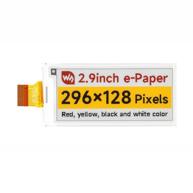 WAVESHARE 2.9inch E-Paper Display  E-Ink Display, 296x128, Red/Yellow/Black/White, SPI Interface, Raw Display, With Driver Board