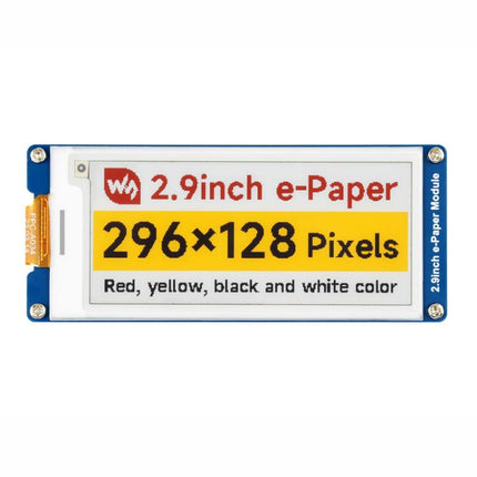WAVESHARE 2.9inch E-Paper Display  E-Ink Display, 296x128, Red/Yellow/Black/White, SPI Interface, Raw Display, With Driver Board