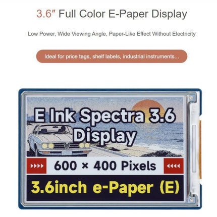 WAVESHARE 3.6 Inch E-Paper E6 Full-Color E-Ink Display, 600×400 Pixels, Raw Display, With Driver Board