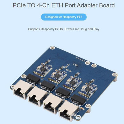 Waveshare PCIe To 4-Ch ETH Port Adapter Board Supports Raspberry Pi OS, Driver-Free, Plug And Play, Gigabit ETH, 2.5G ETH