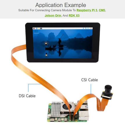 Waveshare For Raspberry Pi 5 CSI FPC Flexible Cable B 22PIN To 15PIN Suitable For CSI Cameras, 200mm, 300mm, 500mm