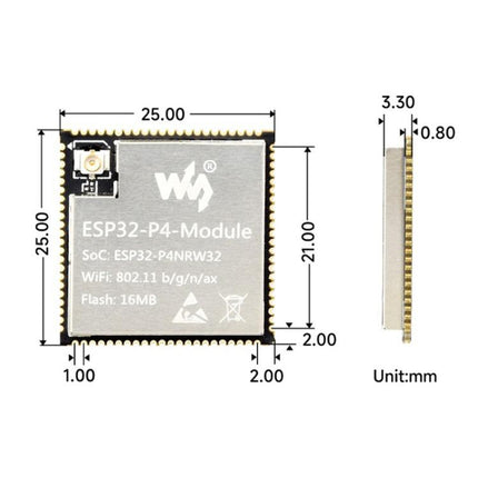 WAVESHARE ESP32-P4-Module Core Board, Based On ESP32-P4 And ESP32-C6 Dual-Chip Design, 16MB, 32MB