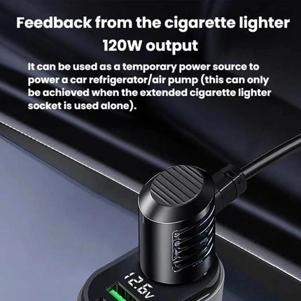 120W Car Cigarette Lighter With Voltage Display Car Phone Charger With Spring Cable, GE09