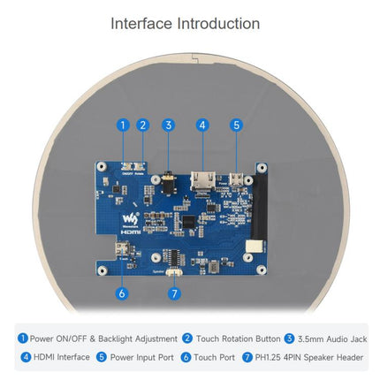 Waveshare 7inch Round HDMI Capacitive Touch Display, 1080x1080 LCD, 10-Point Multi-Touch  For Raspberry Pi Arduino DIY, 7inch 1080x1080 LCD