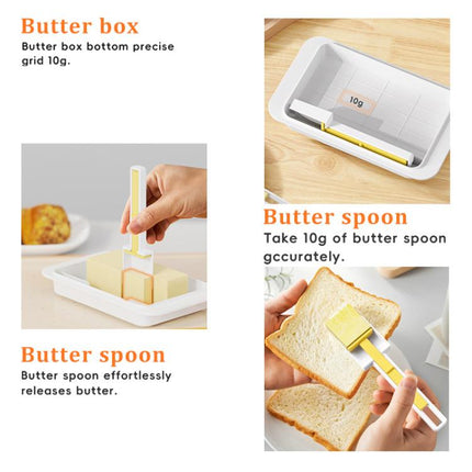 Easy Butter Cutter & Keeper with Lid Includes Convenient Measuring Spoon for Perfect Slices & Portions